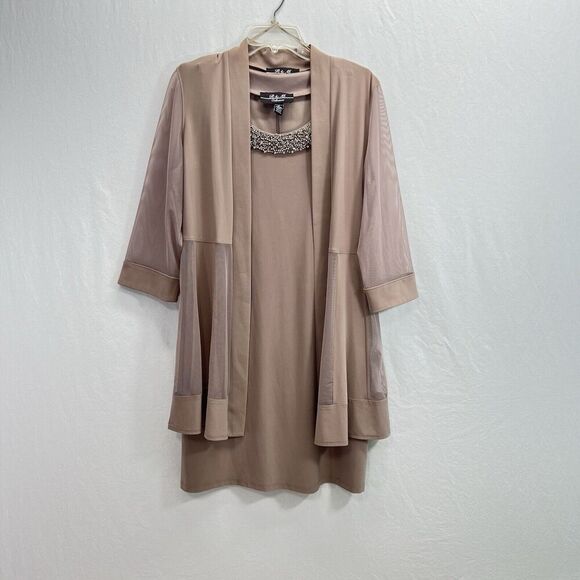 R&M Collection Women's Size 10 Formal Dress And Jacket Set Sequin Lace Tan Beige - Picture 3 of 16